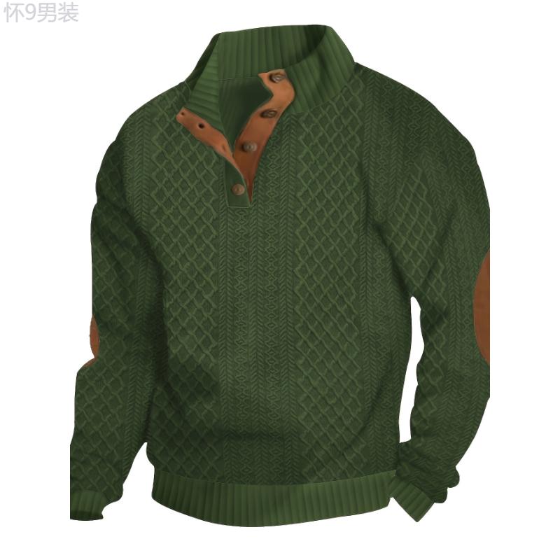 Men's Long Sleeve Button Up Stand Collar Sweater, Men's Cozy Long Sleeve Sweatshirt For Daily Wear Knitwear Menswear