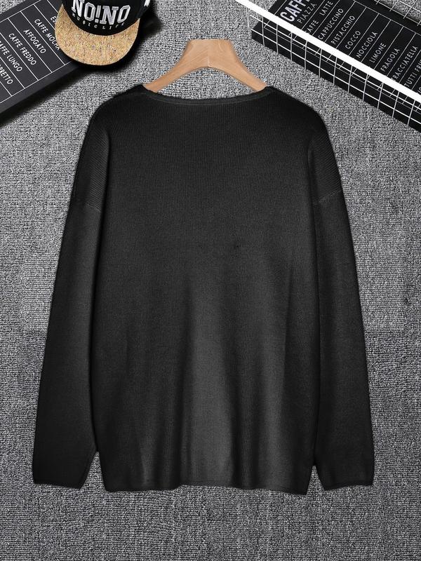 Men's Solid Color Drop Shoulder V Neck Sweater, Regular Fit Casual Long Sleeve Jumper for Spring & Fall, Fashion Men's Knitwear for Daily Wear