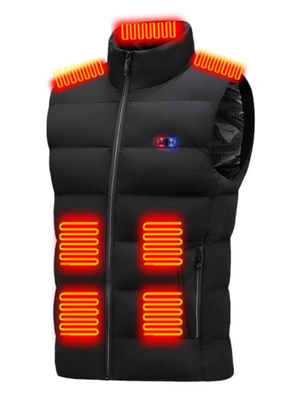 Usb Rechargeable Smart Heating Vest, Men's Solid Pocket Zipper Heating Vest, Winter Outdoor Sports Warm Vest for Men