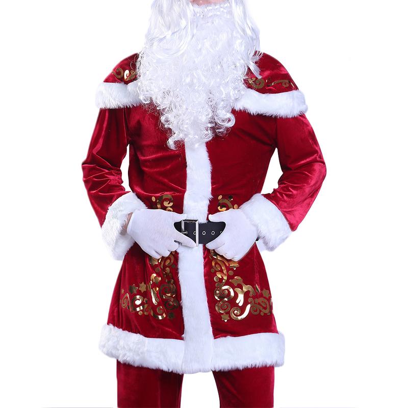 Santa Claus Costume Set, Hat+Shawl+Top Shirt +Loose Pants+Shoes+Gloves+Waist Belt, Deluxe Velvet Adult Kids Santa Suit