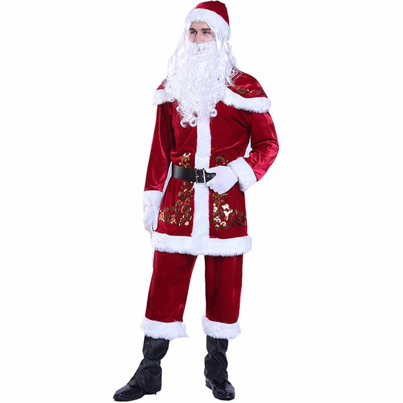 Santa Claus Costume Set, Hat+Shawl+Top Shirt +Loose Pants+Shoes+Gloves+Waist Belt, Deluxe Velvet Adult Kids Santa Suit