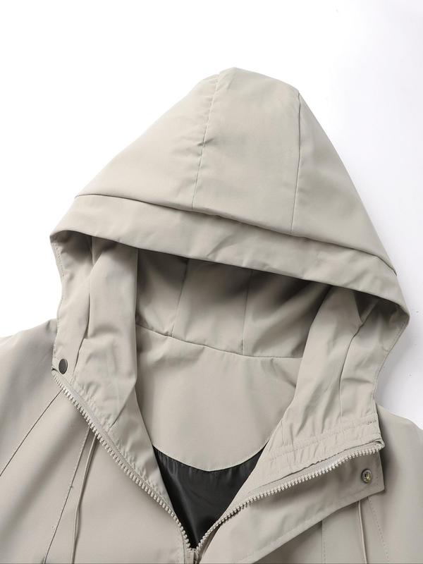 Men's Solid Drawstring Pocket Hooded Jacket, Casual Waterproof Windproof Outerwear for Spring & Fall, Fashion Men's Loose Clothes for Outdoor Activities