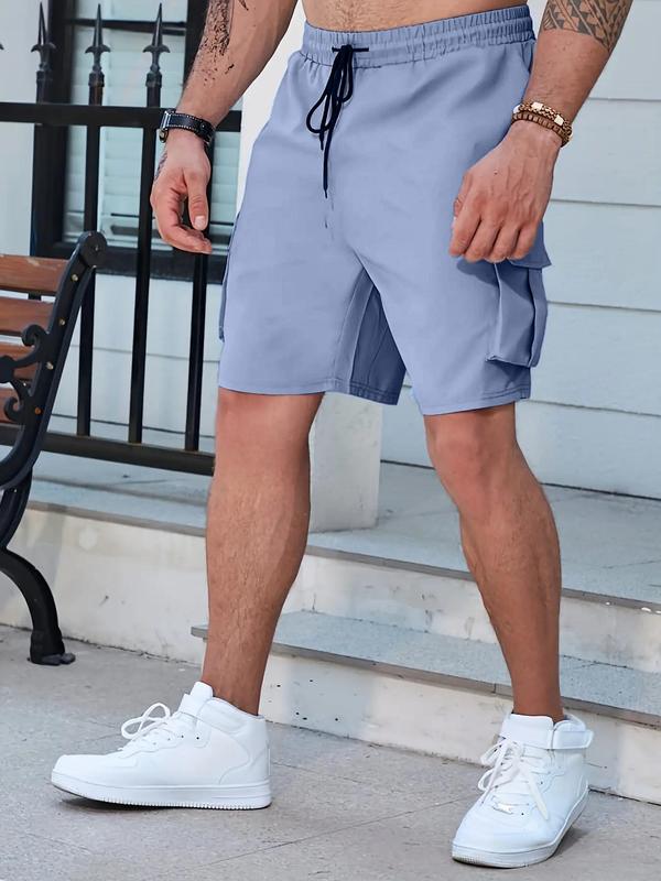 Men's Plus Size Patched Drawstring Cargo Shorts, Casual Regular Fit Pocket Elastic Waist Shorts, Summer Outfits 2024, Shorts for Men, Men's Plus Size Streetwear Bottoms, Mens Clothing