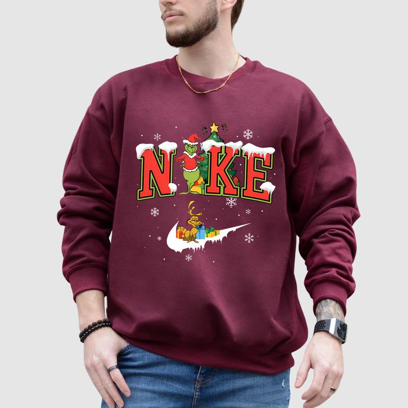 Merry Grinc Christmas Hoodie T-shirt Sweatshirt, Menswear And Women Casual Top, Love Oversized Cotton Fitted Streetwear Crewneck