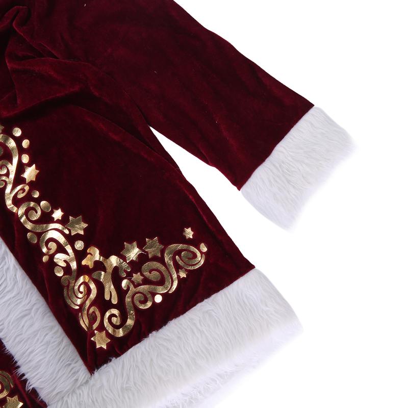 Santa Claus Costume Set, Hat+Shawl+Top Shirt +Loose Pants+Shoes+Gloves+Waist Belt, Deluxe Velvet Adult Kids Santa Suit