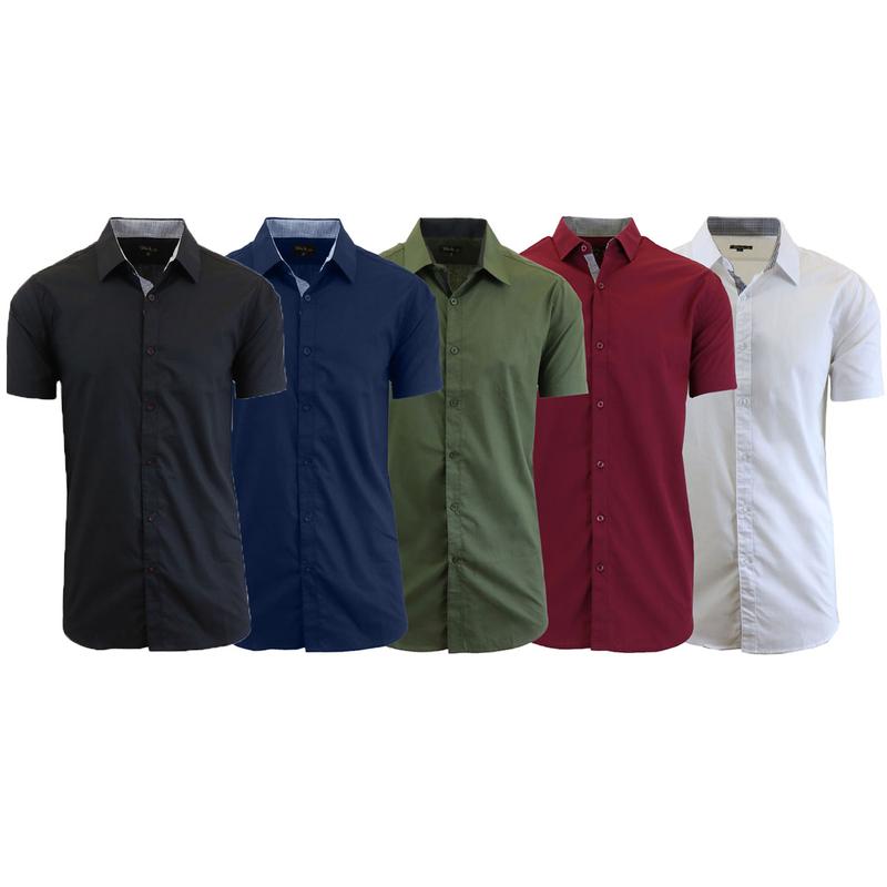 5-Pack Men's Long & Short Sleeve Solid Dress Shirts (Sizes, S-3XL)