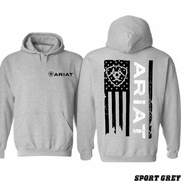 Ariat Unisex Hoodie -  American flag design with unique Ariat Hoodie Sweatshirt Shirt for Men and Women - Casual, Menswear Pullover Retro