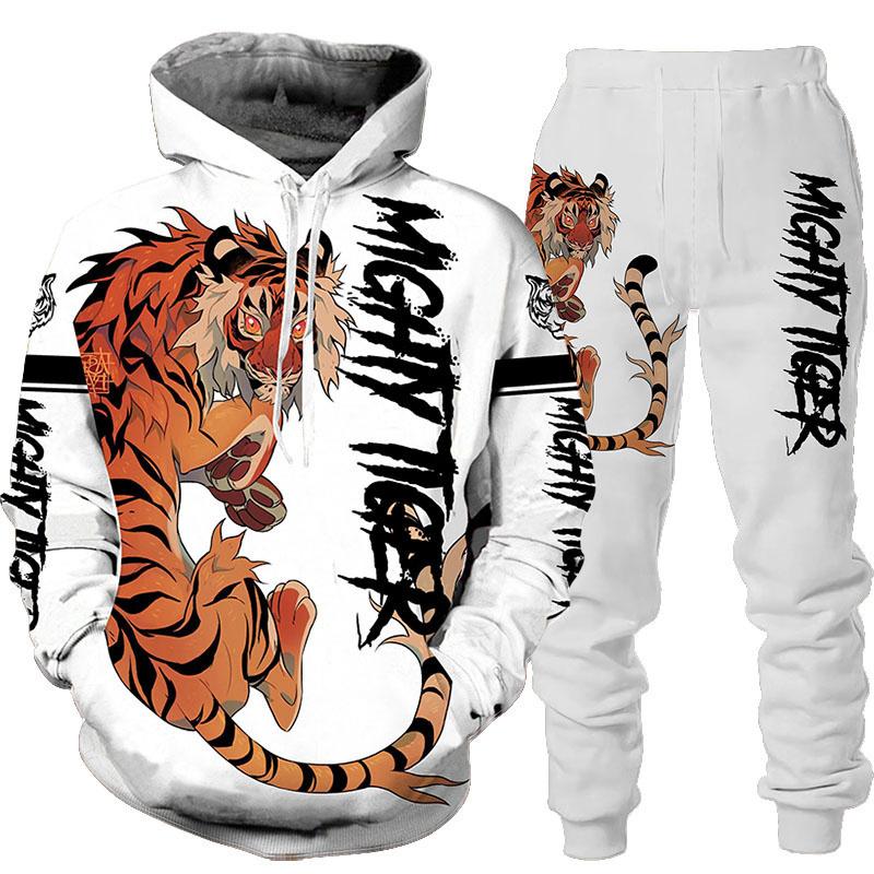 New Animal 3D Tiger Printed Hoodie + Pants Suit Cool Men Women 2 Pcs Sportwear Tracksuit Set Autumn And Winter Men's Clothing