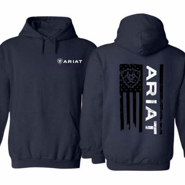 Ariat Unisex Hoodie -  American flag design with unique Ariat Hoodie Sweatshirt Shirt for Men and Women - Casual, Menswear Pullover Retro