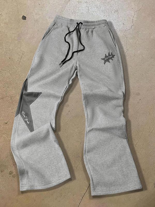 Men's Star Embroidery Drawstring Waist Sweatpants, Casual Comfy Regular Fit Jogger Pants for Daily Wear, Men's Trousers for All Seasons