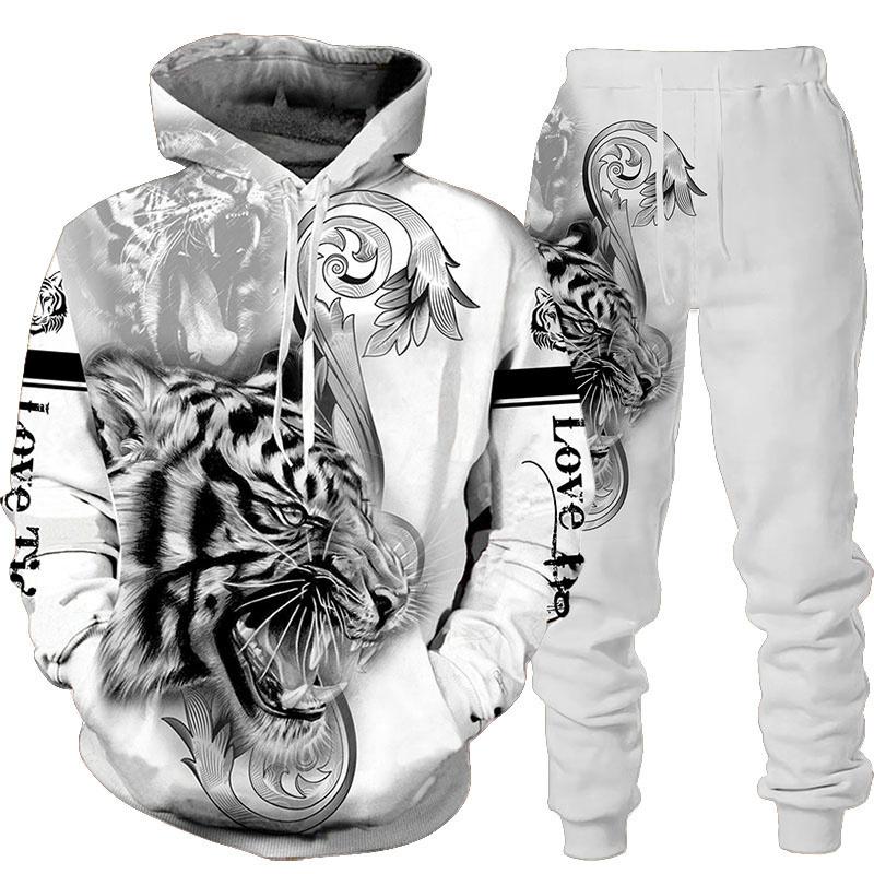 New Animal 3D Tiger Printed Hoodie + Pants Suit Cool Men Women 2 Pcs Sportwear Tracksuit Set Autumn And Winter Men's Clothing