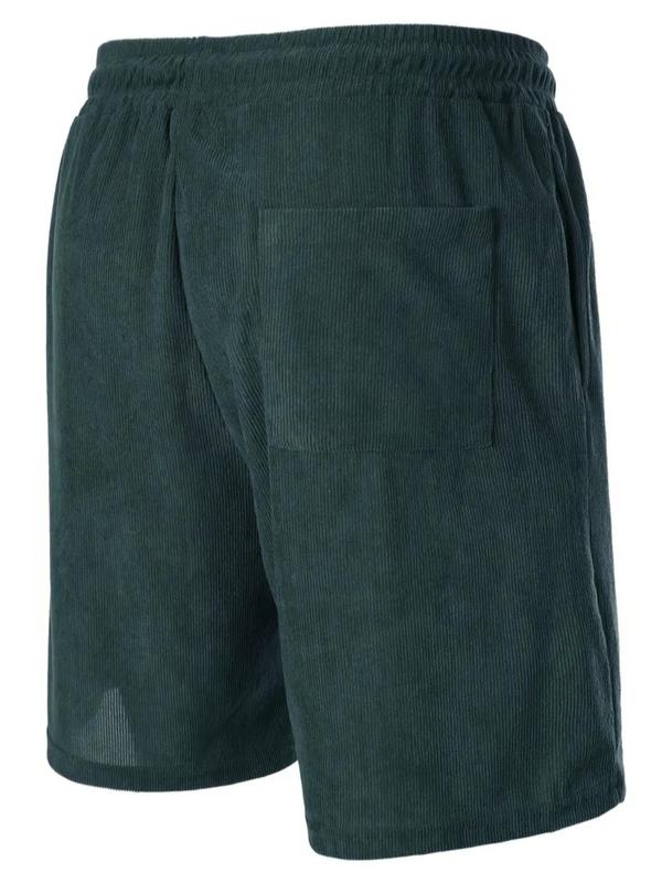 Men's Solid Drawstring Waist Shorts, Casual Pocket Corduroy Shorts for Daily Outdoor Wear, Men's Regular Fit Bottoms for All Seasons