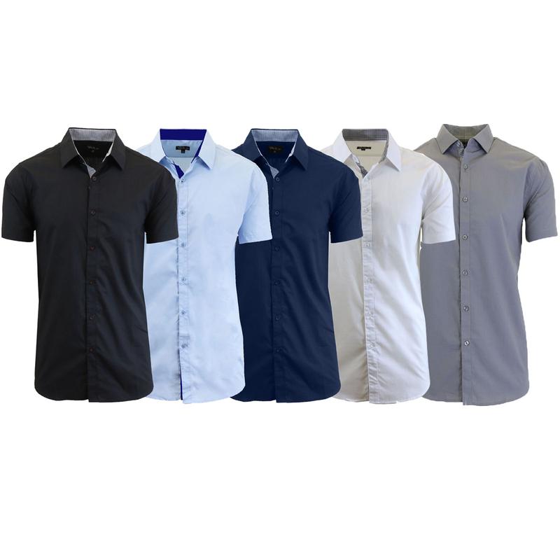 5-Pack Men's Long & Short Sleeve Solid Dress Shirts (Sizes, S-3XL)