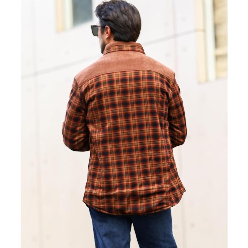 Men's Corduroy Plaid Sherpa Lined Flannel Shirt Jacket Fleece Coat Menswear Tops Long Sleeve Casual