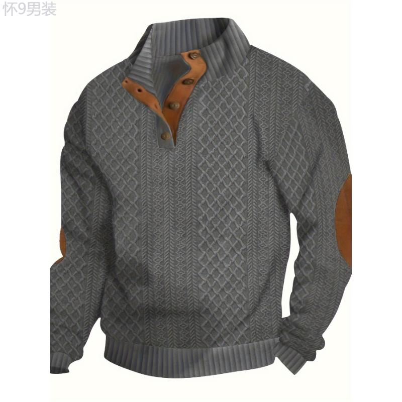 Men's Long Sleeve Button Up Stand Collar Sweater, Men's Cozy Long Sleeve Sweatshirt For Daily Wear Knitwear Menswear