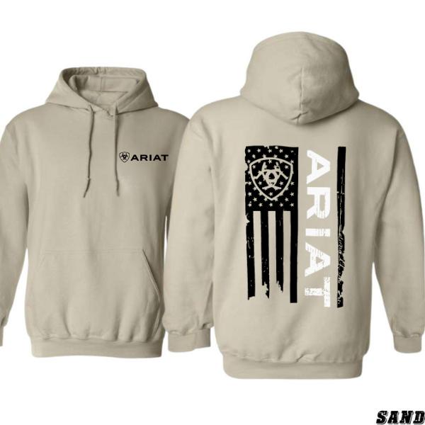 Ariat Unisex Hoodie -  American flag design with unique Ariat Hoodie Sweatshirt Shirt for Men and Women - Casual, Menswear Pullover Retro