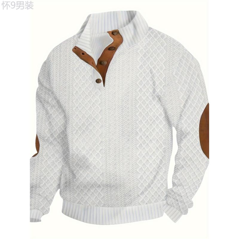 Men's Long Sleeve Button Up Stand Collar Sweater, Men's Cozy Long Sleeve Sweatshirt For Daily Wear Knitwear Menswear