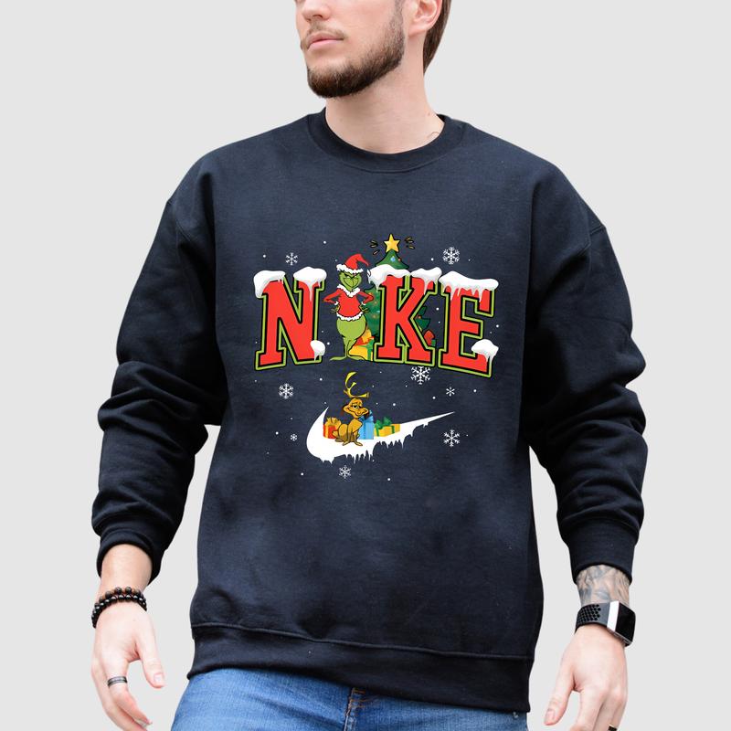 Merry Grinc Christmas Hoodie T-shirt Sweatshirt, Menswear And Women Casual Top, Love Oversized Cotton Fitted Streetwear Crewneck