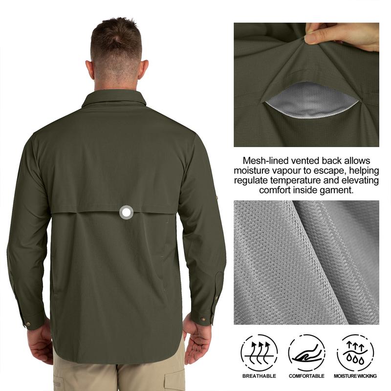 33,000ft Men's UPF 50+ UV Protection Long Sleeve Hiking Shirts Breathable Quick Dry Fishing Shirts for Safari, Outdoor