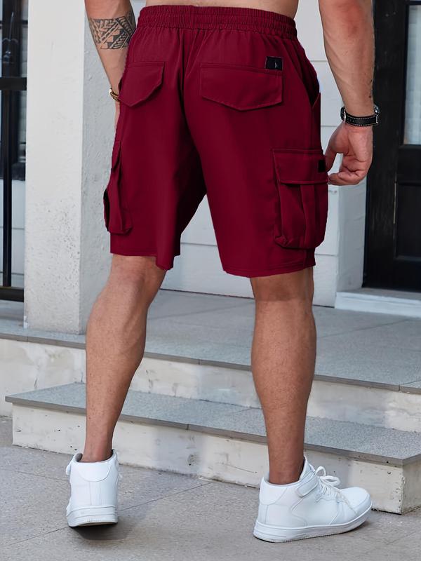 Men's Plus Size Patched Drawstring Cargo Shorts, Casual Regular Fit Pocket Elastic Waist Shorts, Summer Outfits 2024, Shorts for Men, Men's Plus Size Streetwear Bottoms, Mens Clothing