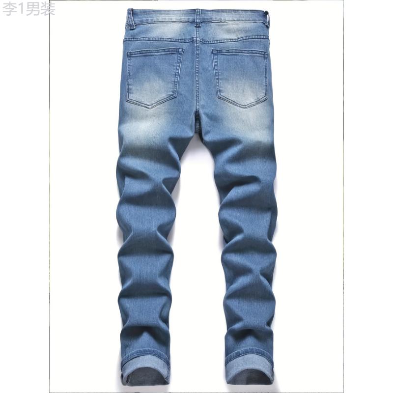 Premium Mens Ripped Jeans - Stretch Slim Fit, Fashionable Street Style, Comfortable Denim with Chic Rips for Urban Cool Look Menswear Underwear