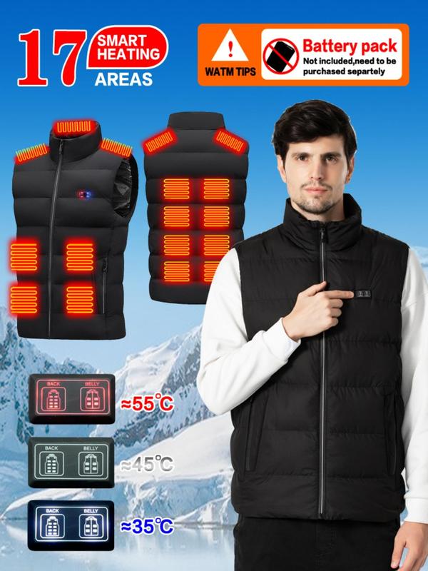 Usb Rechargeable Smart Heating Vest, Men's Solid Pocket Zipper Heating Vest, Winter Outdoor Sports Warm Vest for Men