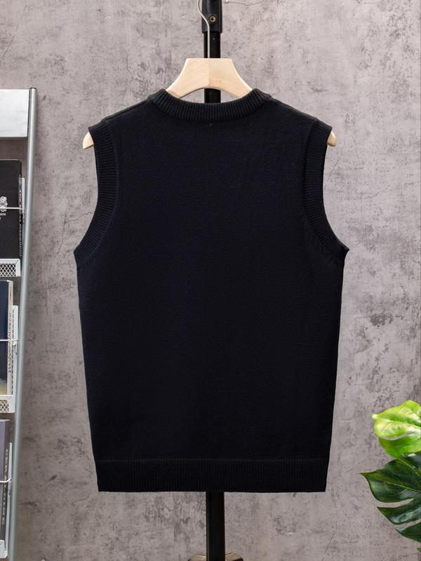 Men's Solid V Neck Sweater Vest, Regular Fit Casual Comfy Sleeveless Knit Top for Spring & Fall, Men's Knitwear for Daily Wear