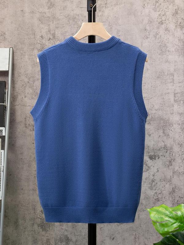 Men's Solid V Neck Sweater Vest, Regular Fit Casual Comfy Sleeveless Knit Top for Spring & Fall, Men's Knitwear for Daily Wear