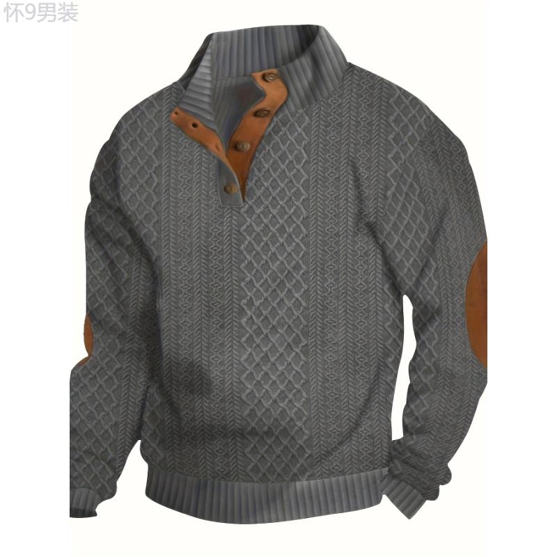 Men's Long Sleeve Button Up Stand Collar Sweater, Men's Cozy Long Sleeve Sweatshirt For Daily Wear Knitwear Menswear