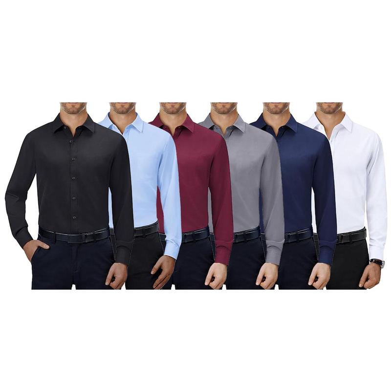 5-Pack Men's Long & Short Sleeve Solid Dress Shirts (Sizes, S-3XL)