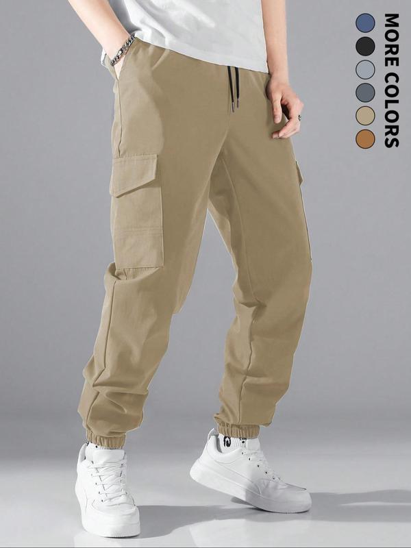 Men's Solid Flap Pocket Drawstring Waist Cargo Pants, Regular Fit Casual Street Fashion Trousers for Daily Wear, Pants for Men, Men's Bottoms for All Seasons