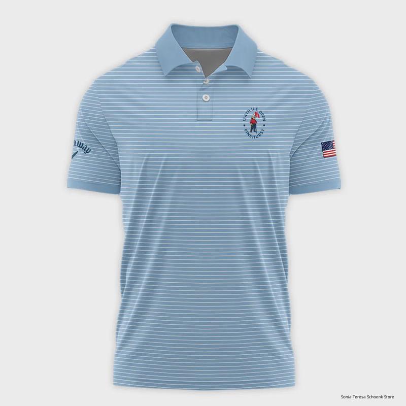 Blue White Line Pattern Callaway 124th U.S. Open Pinehurst Polo Shirt Style Classic