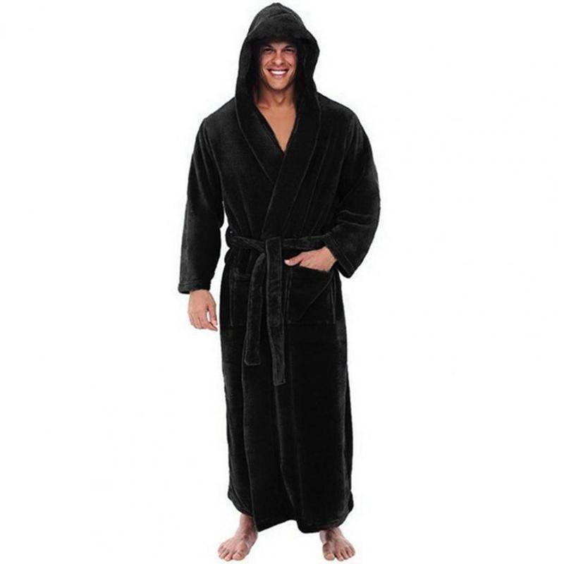 Plush Bathrobe Luxurious Men's Hooded Bathrobe with Adjustable Belt Ultra Soft Absorbent Male Robe with Pockets for Ultimate