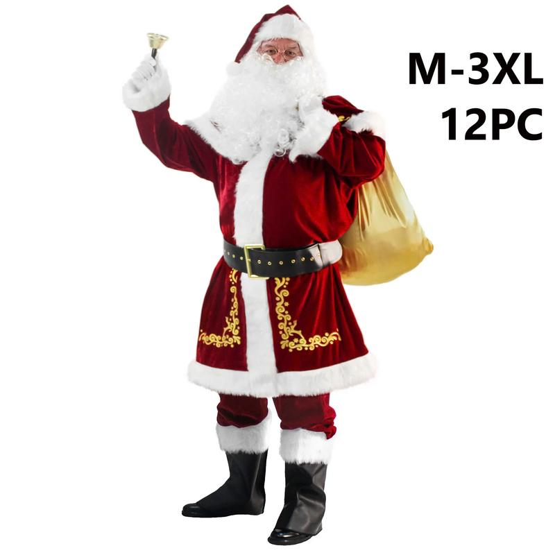 Deluxe Santa Costume for Men Santa Claus Suit 12pcs. Adults Christmas Jacket