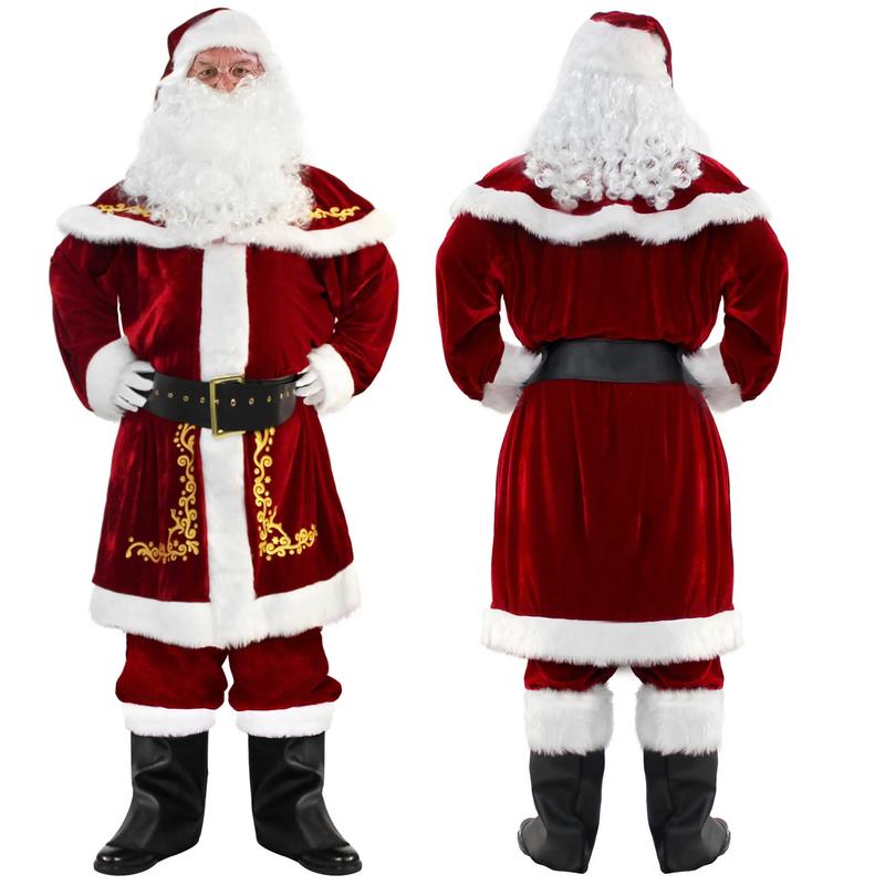 Deluxe Santa Costume for Men Santa Claus Suit 12pcs. Adults Christmas Jacket