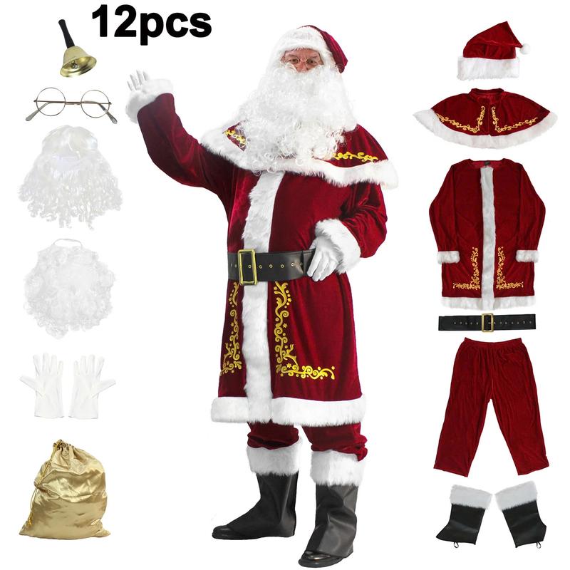 Deluxe Santa Costume for Men Santa Claus Suit 12pcs. Adults Christmas Jacket