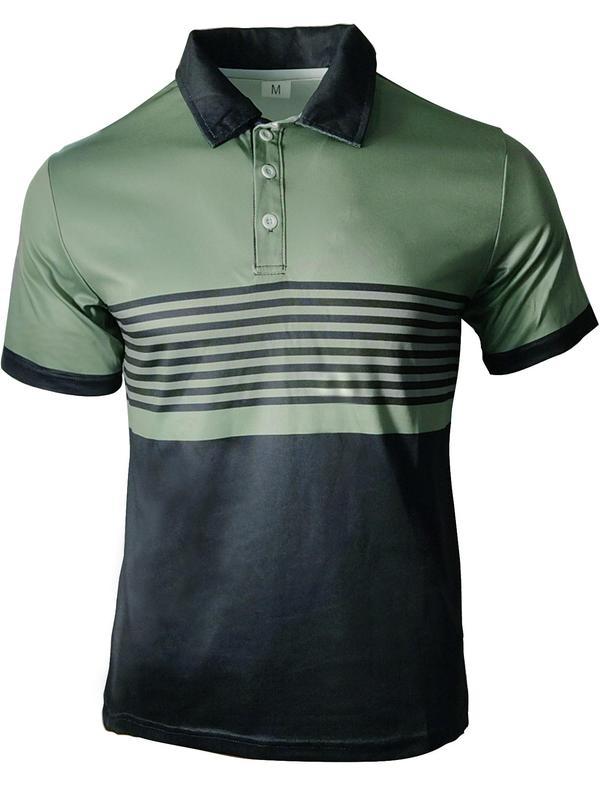 Men's Colorblock Striped Print Polo Shirt, Regular Fit Casual Short Sleeve Button Front Top for Summer, Fashion Men's Clothes for Daily Wear