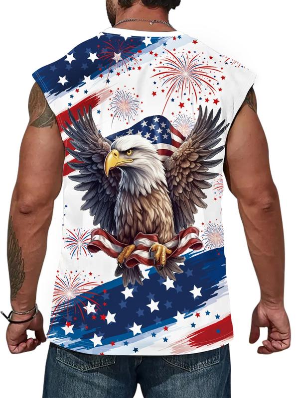 Men's American Flag 4th Of July Print Round Neck 4th of July Tank Top, Casual Sleeveless Top for Summer, Graphic Tees, Fashion Men's Clothing for Daily Wear