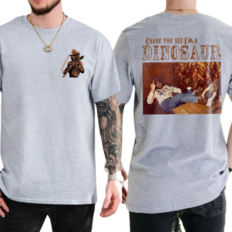 Dinosaur Hank Williams Jr.Bocephus Western Shirt, Retro Boho Hippie Shirt, Comfort Clothing, Unisex Graphic Printed Men's Top, Retro Style, Crewneck Tee