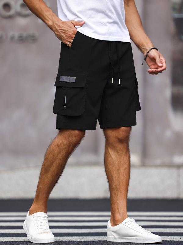 Men's Solid Flap Pocket Cargo Shorts, Street Drawstring Waist Shorts for Daily Outdoor Wear, Men's Bottoms for Summer