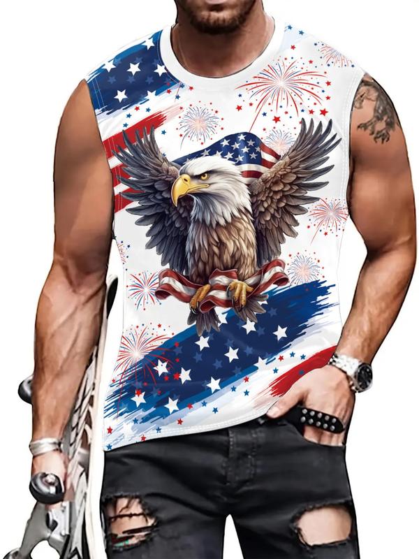 Men's American Flag 4th Of July Print Round Neck 4th of July Tank Top, Casual Sleeveless Top for Summer, Graphic Tees, Fashion Men's Clothing for Daily Wear