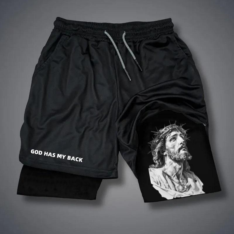 John 3:16 The Cross Performance Shorts Shorts Men's Cross & Letter Print 2 in 1 Drawstring Waist Shorts, Loose Casual Pocket Track Shorts for Summer, Fashion Men's Bottoms for Daily Wear gym wear