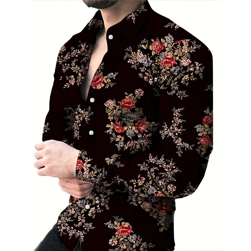 Men's Bouquet Printed Long-Sleeved Shirt, Suitable for Spring and Autumn, Casual and Comfortable, Can Be Used as a Gift