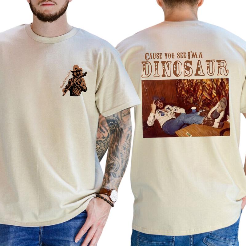 Dinosaur Hank Williams Jr.Bocephus Western Shirt, Retro Boho Hippie Shirt, Comfort Clothing, Unisex Graphic Printed Men's Top, Retro Style, Crewneck Tee