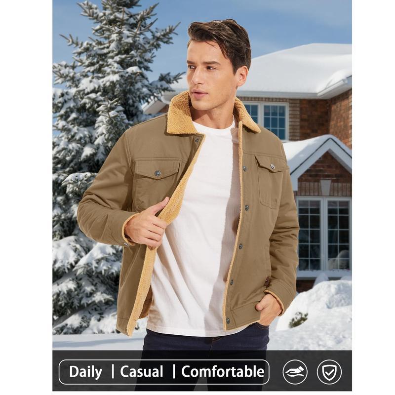 2024 New Men's Winter Jacket Sherpa Lined Jacket Warm Trucker Coat Multi Pocket Casual Collared Menswear Tops