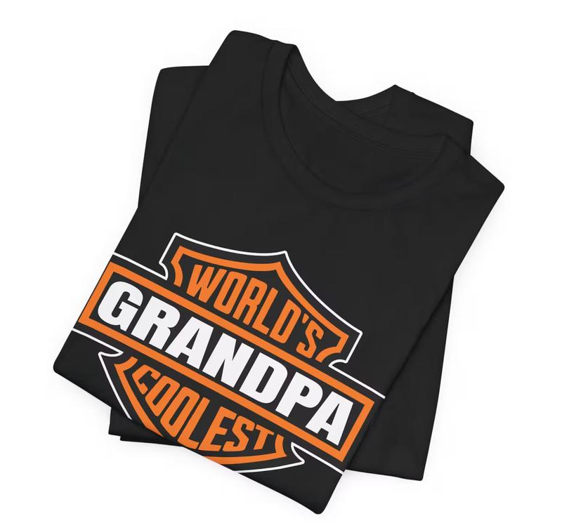 World's Coolest Grandpa Shirt, New Grandpa Announcement Tee Motorcycle Grandpa Gift Funny Father's Day & Christmas Gift