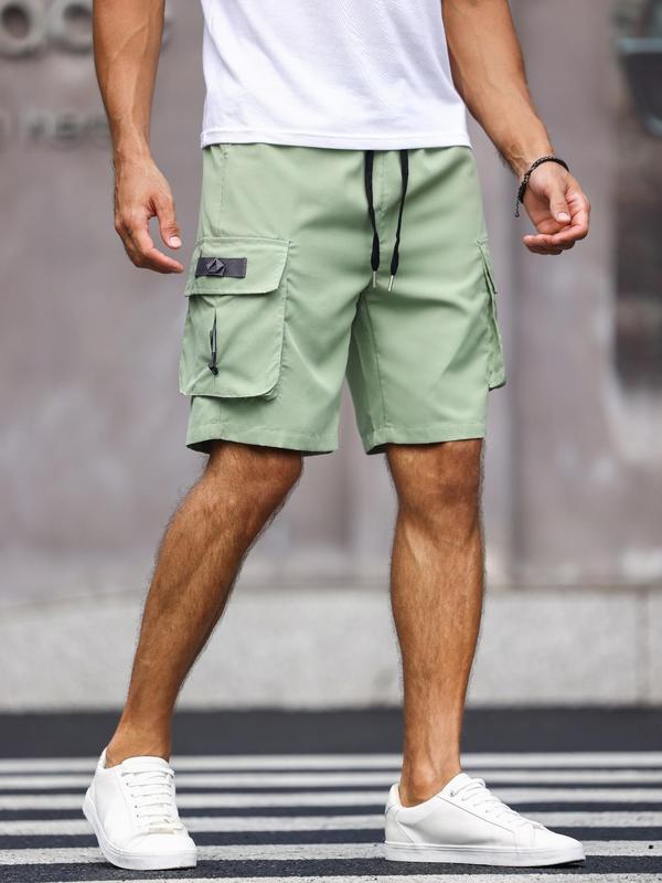 Men's Solid Flap Pocket Cargo Shorts, Street Drawstring Waist Shorts for Daily Outdoor Wear, Men's Bottoms for Summer