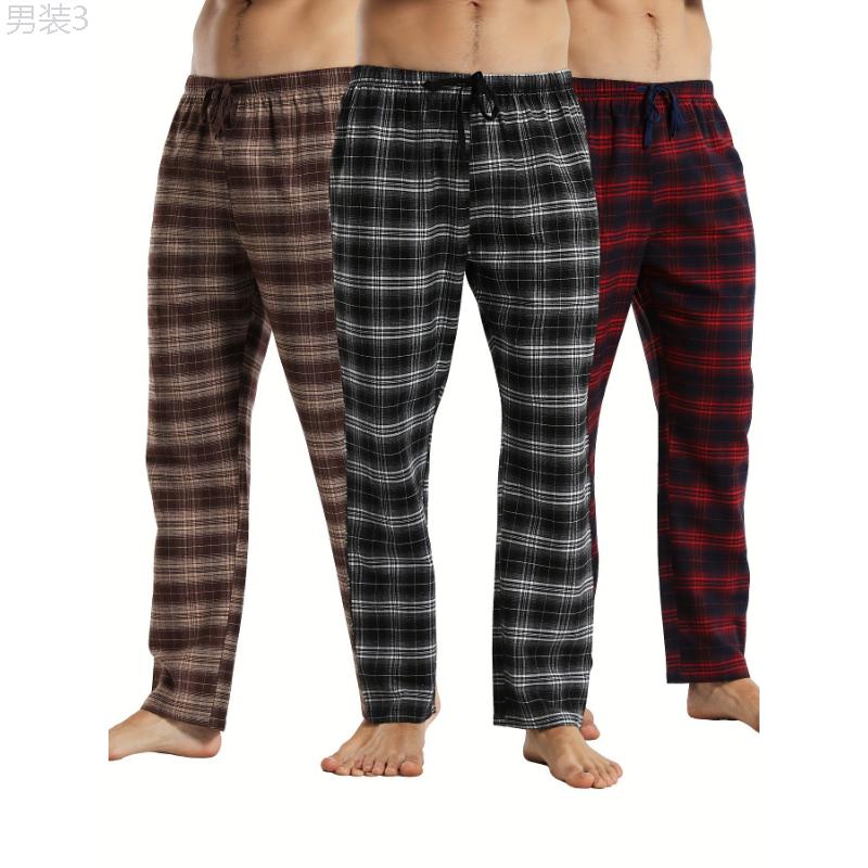 3pcs Men's Plaid Pattern Casual Homewear Long Pants, Pajama Sleep Bottom, Loungewear Sleep Wear Trousers - Soft & Comfortable Fabric - For Relaxing at Home - Perfect Gift for Men Menswear Nightwear