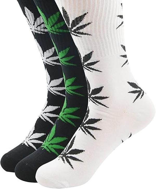 12 Pairs Men & Women Marijuana Leaf Crew Cotton Socks 9-11 10-13 Fashion Socks Soft Breathable Classic Stylish Casual Day Seamless