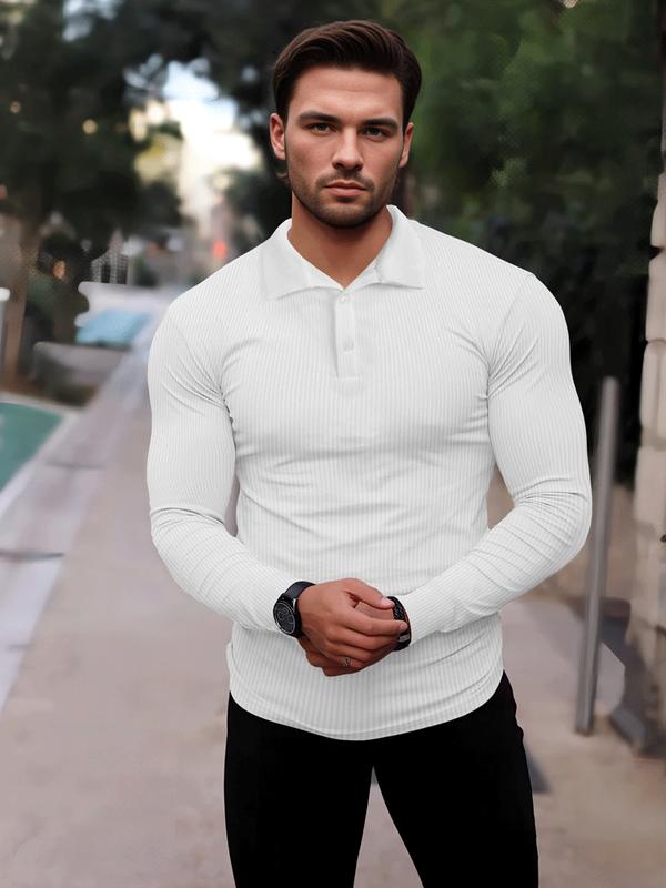 Men's Muscle Fit Polo Shirt Long Sleeve Cotton Warm Stretch T-Shirt Casual Fashion T-Shirt for Golf Fitness